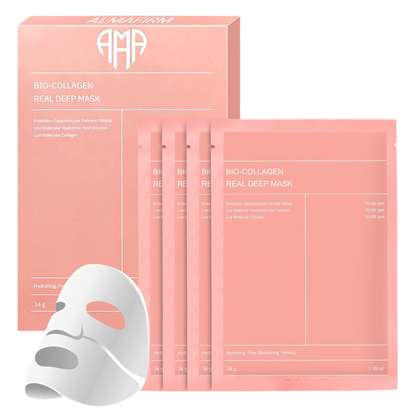Mască facială coreeană cu bio-colagen, acid hialuronic, ceramide și peptide – 1 cutie (4 bucăți)