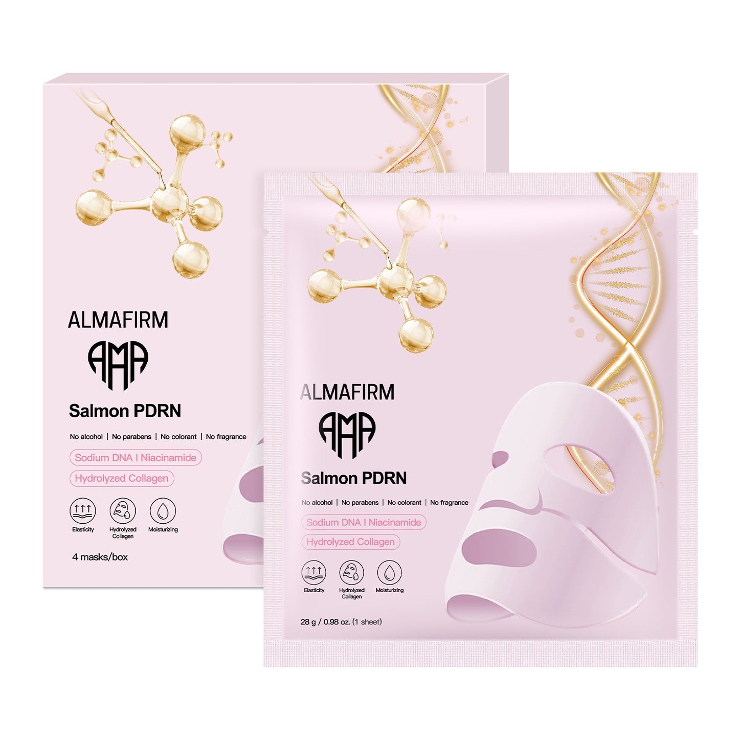 Mască facială coreeană cu ADN de somon PDRN, peptide, colagen, pantenol și niacinamidă – 4 foi per cutie