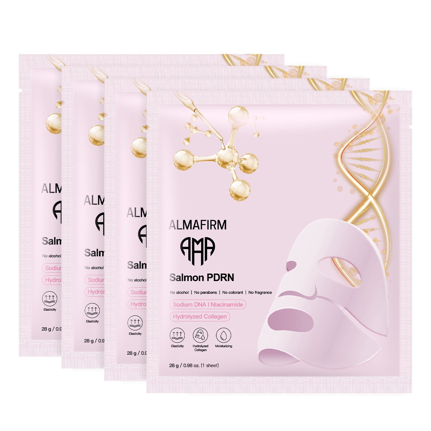 Mască facială coreeană cu ADN de somon PDRN, peptide, colagen, pantenol și niacinamidă – 4 foi per cutie
