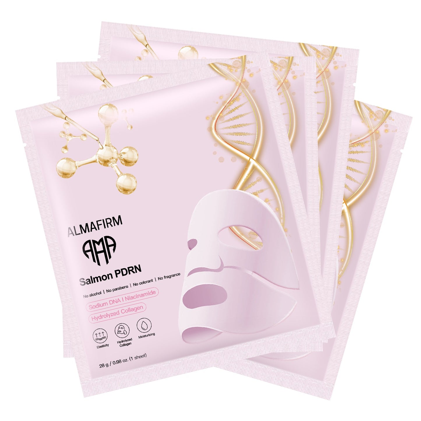 Mască facială coreeană cu ADN de somon PDRN, peptide, colagen, pantenol și niacinamidă – 4 foi per cutie