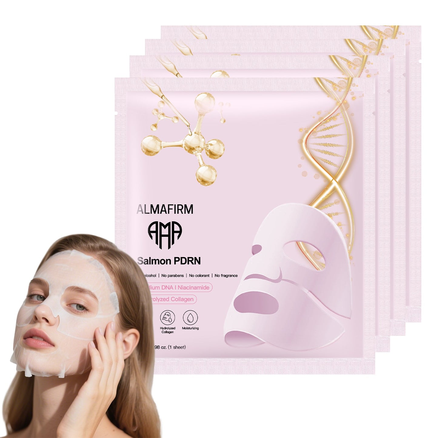 Mască facială coreeană cu ADN de somon PDRN, peptide, colagen, pantenol și niacinamidă – 4 foi per cutie