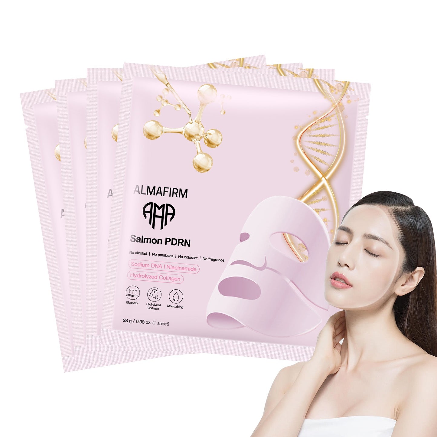 Mască facială coreeană cu ADN de somon PDRN, peptide, colagen, pantenol și niacinamidă – 4 foi per cutie
